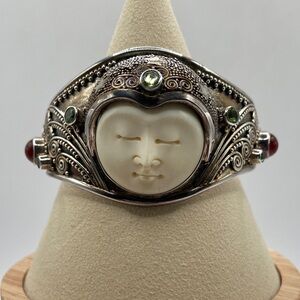 Novica Handmade 925 Carnelian Peridot Blue Topaz Moon Queen Cuff Bracelet